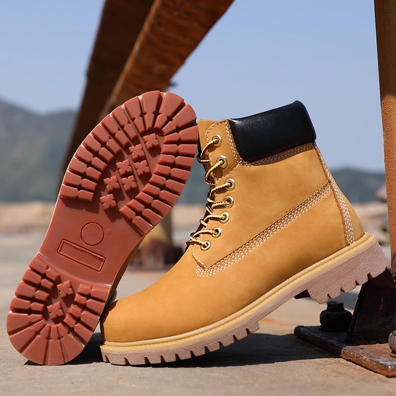 High-Top Workwear Rhubarb Boots Waterproof Internet Popular Men'S And Women'S Same Martin Boots Fashionable First Layer Cowhide Lovers Shoes - Image 5